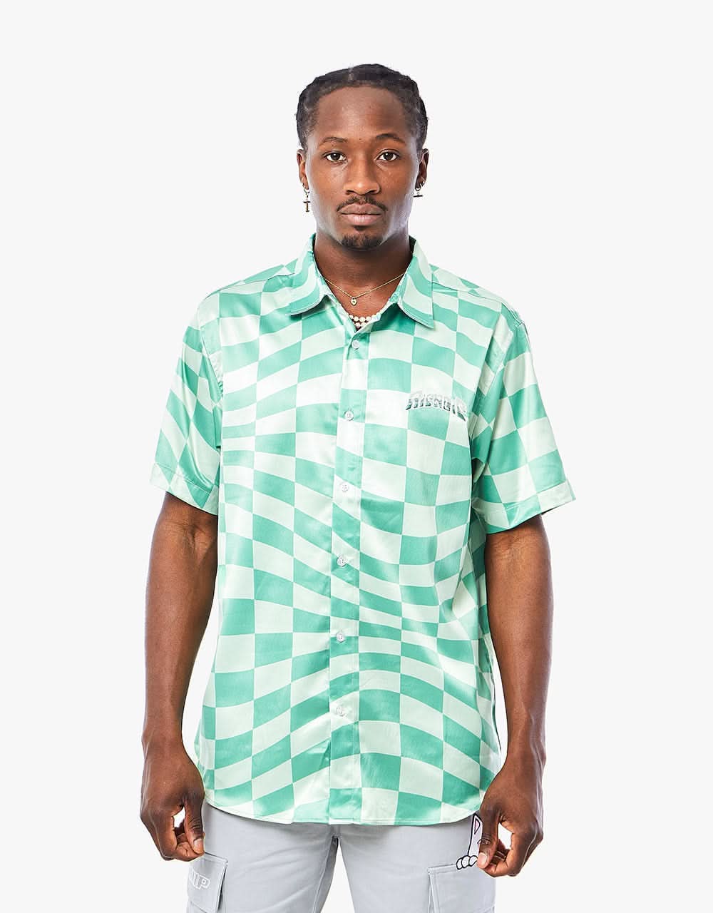 RIPNDIP Checked Short Sleeve Button Up Shirt - Olive/Pine