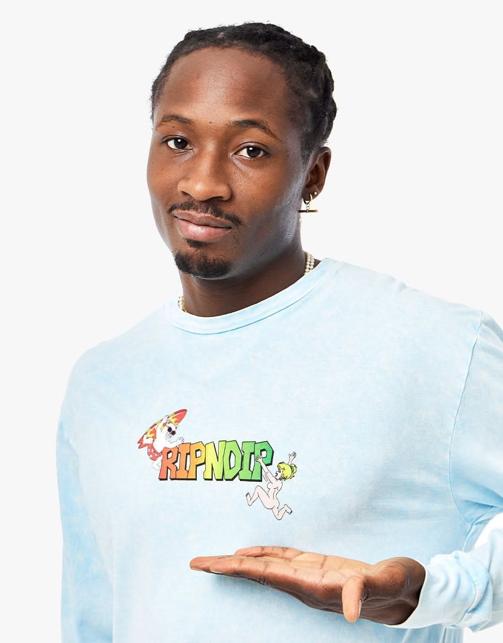 RIPNDIP Summer Break LS T-Shirt - Light Blue Mineral Wash