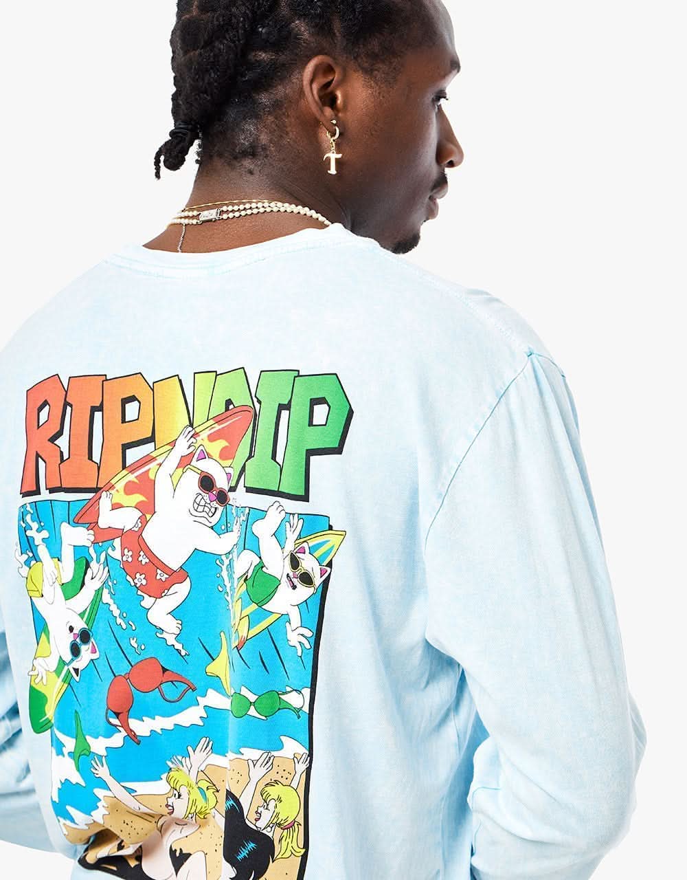 RIPNDIP Summer Break LS T-Shirt - Light Blue Mineral Wash