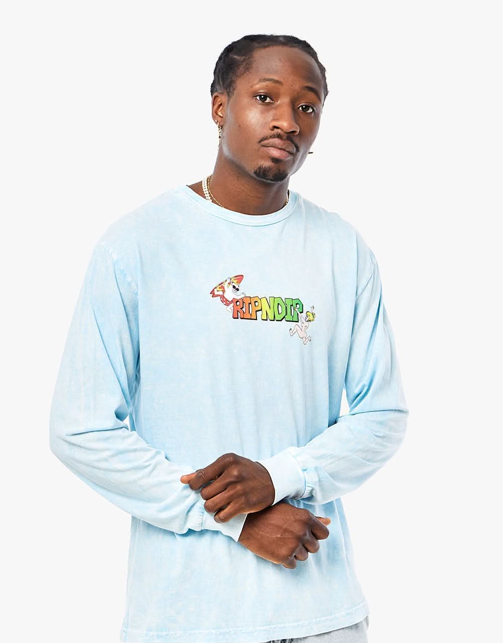 RIPNDIP Summer Break LS T-Shirt - Light Blue Mineral Wash