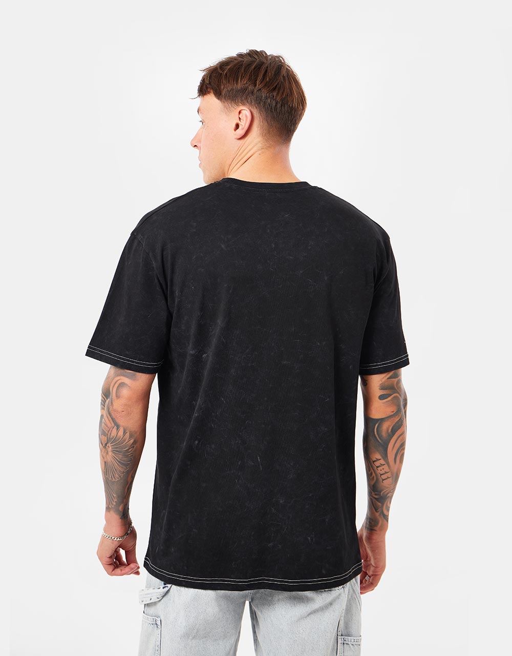 Route One Organic Constrast Stitch T-Shirt - Black
