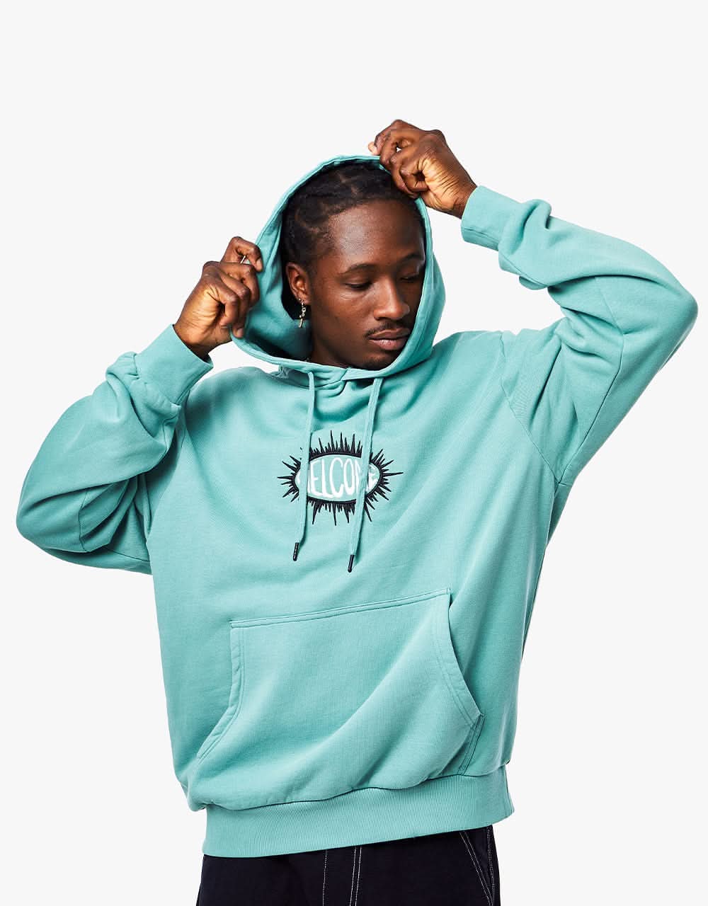 Welcome Burst Garment-Dyed Pullover Hoodie - Petrol