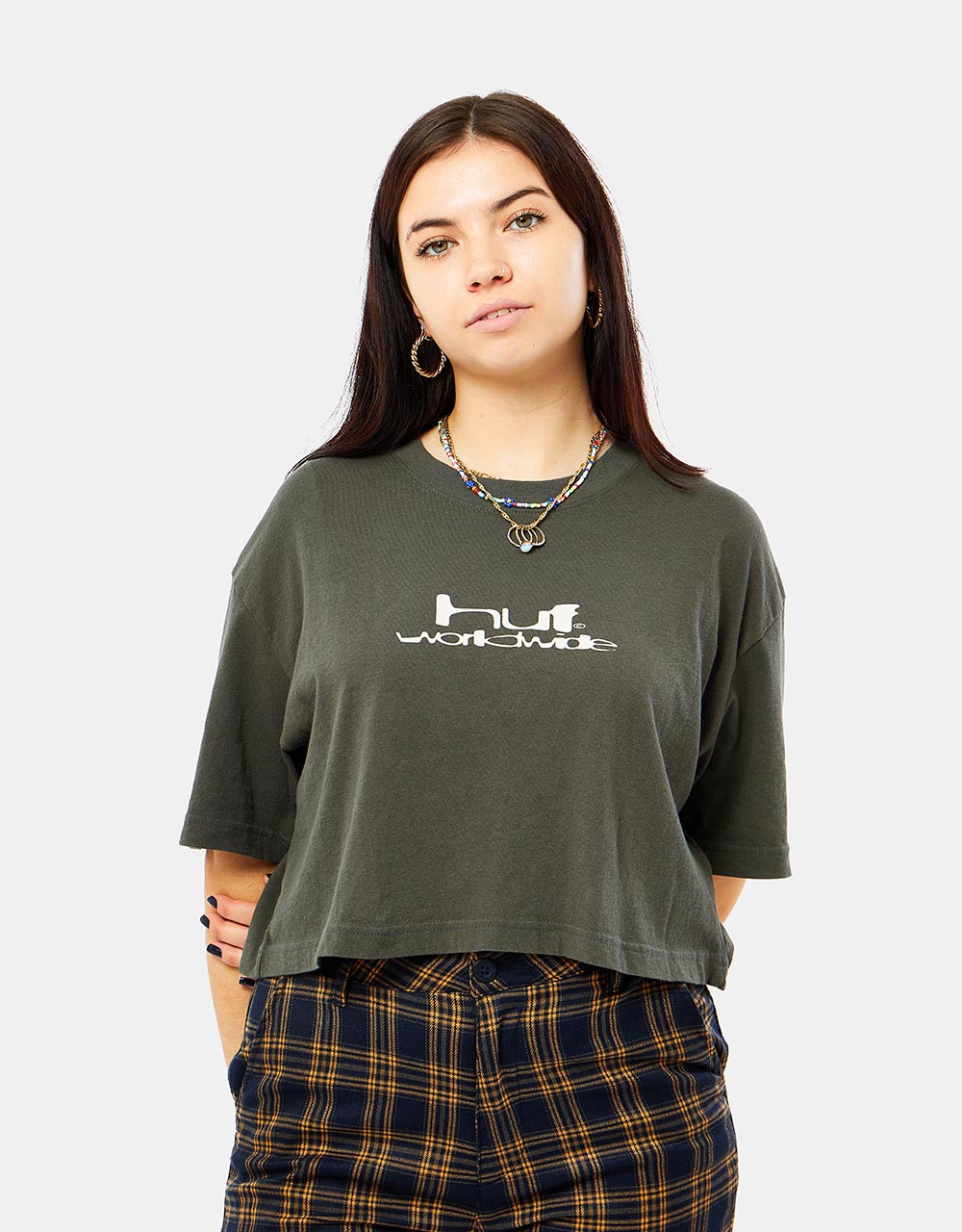 HUF Womens Washed Crop T-Shirt - Gunmetal