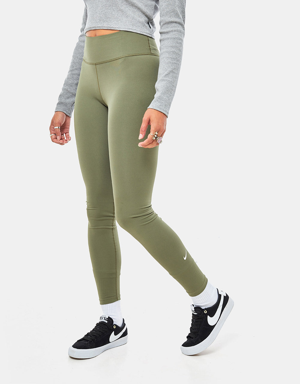 Nike SB Womens Dri-Fit One Mid-Rise Leggings - Medium Olive/White