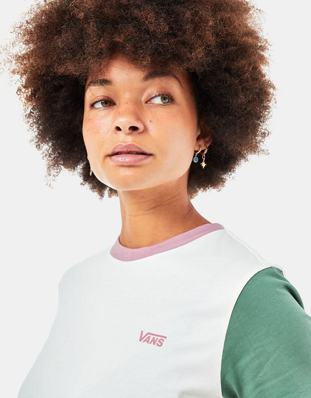 Vans Womens Colorblock  Crew T-Shirt - Marshmallow/Duck Green