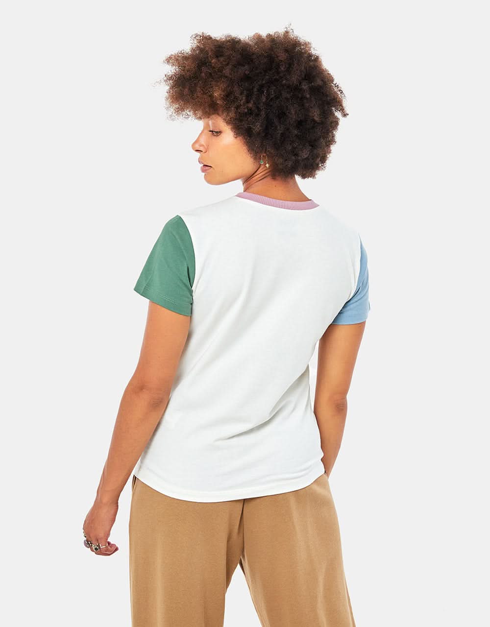 Vans Womens Colorblock  Crew T-Shirt - Marshmallow/Duck Green