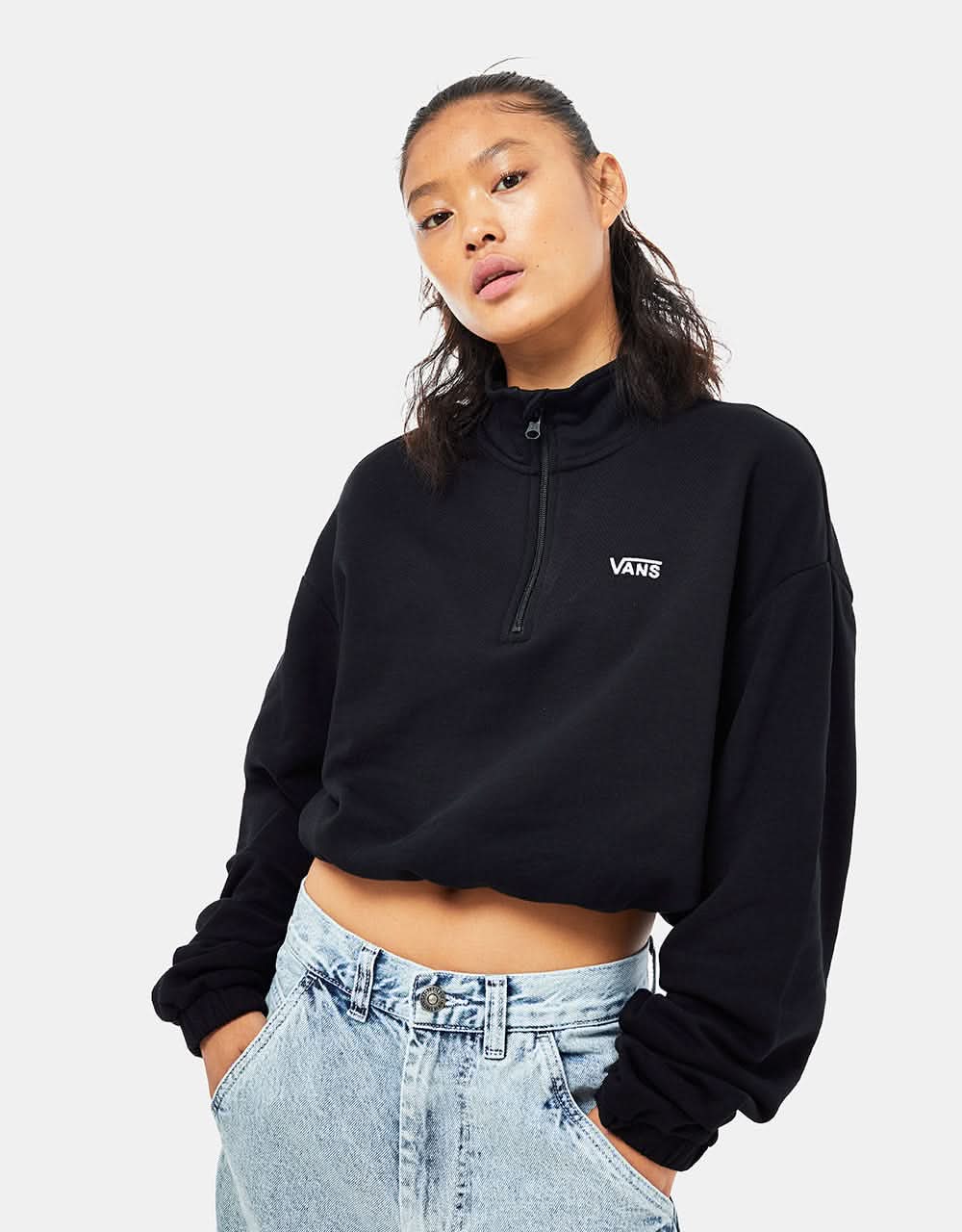 Vans Womens Left Chest Half Zip  Fleece - Black
