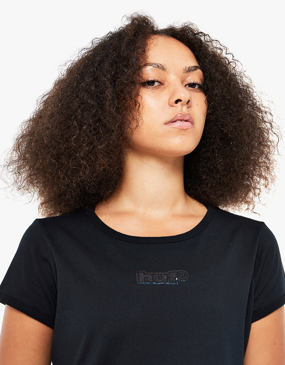 HUF Womens Foil Logo S/S Baby Knit T-Shirt - Black