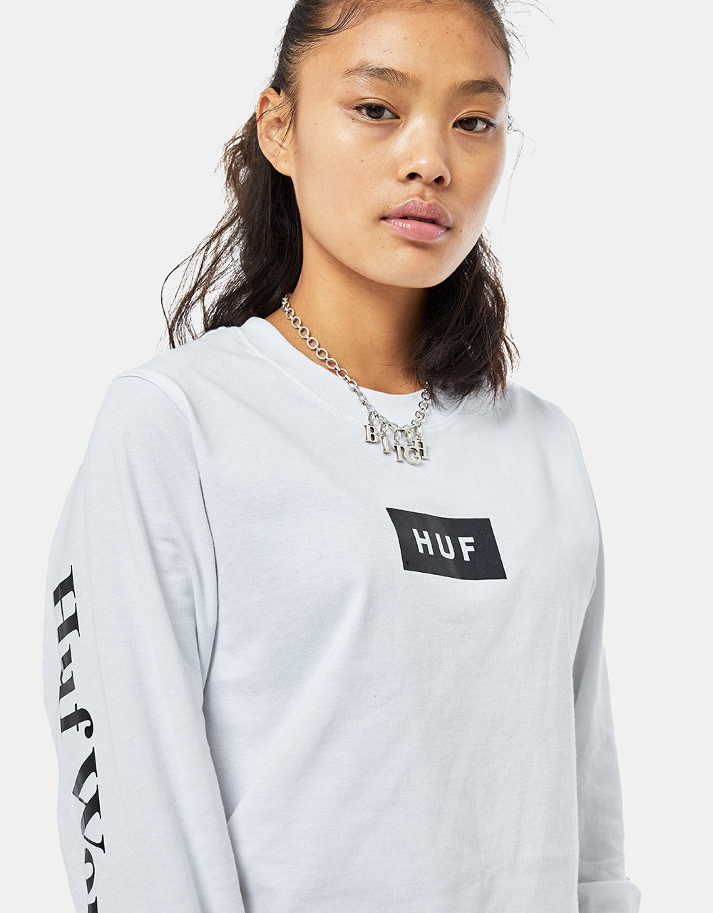 HUF Womens Foil Bar Logo L/S Crop T-Shirt - White