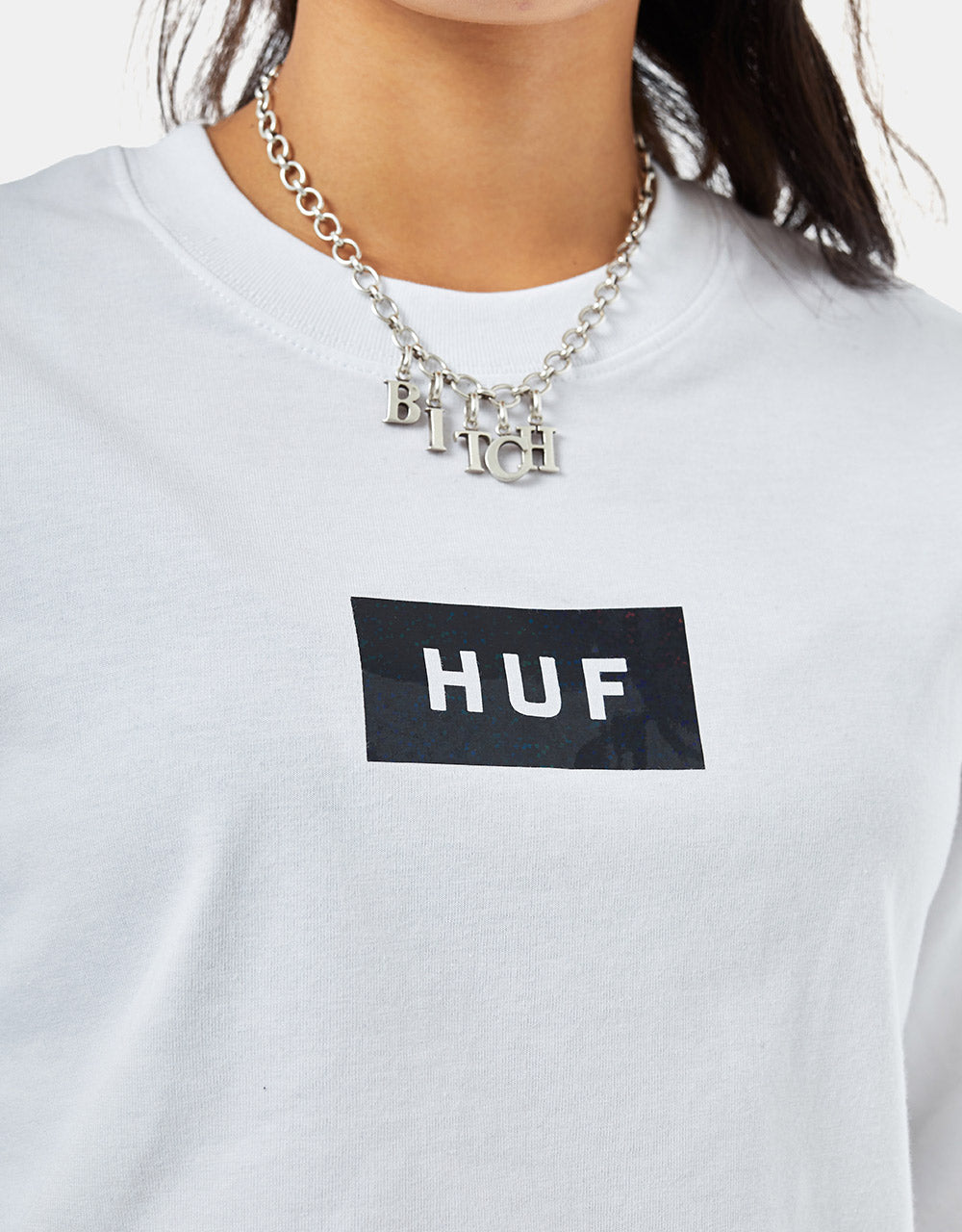 HUF Womens Foil Bar Logo L/S Crop T-Shirt - White