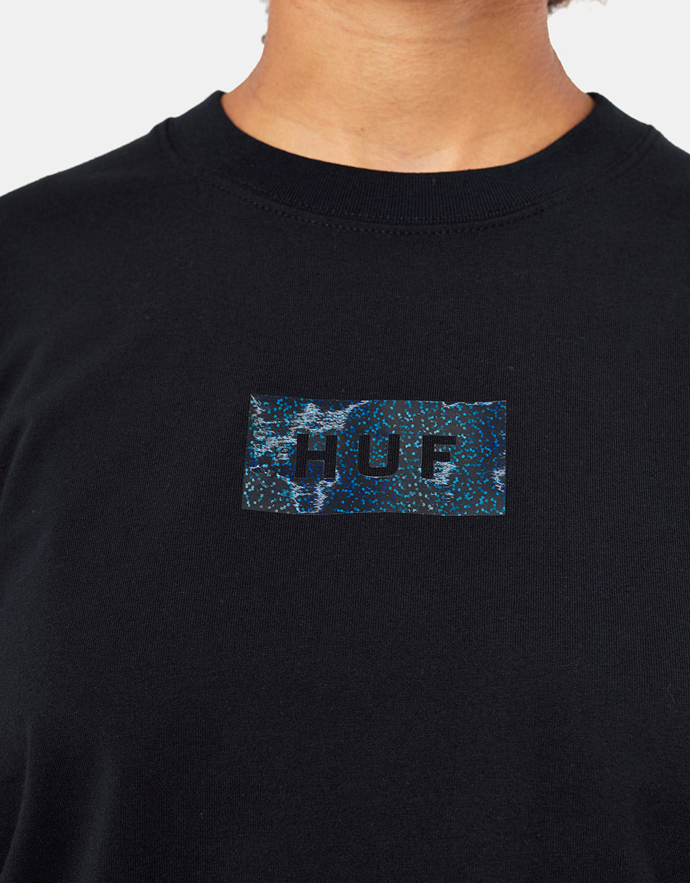 HUF Womens Foil Bar Logo L/S Crop T-Shirt - Black