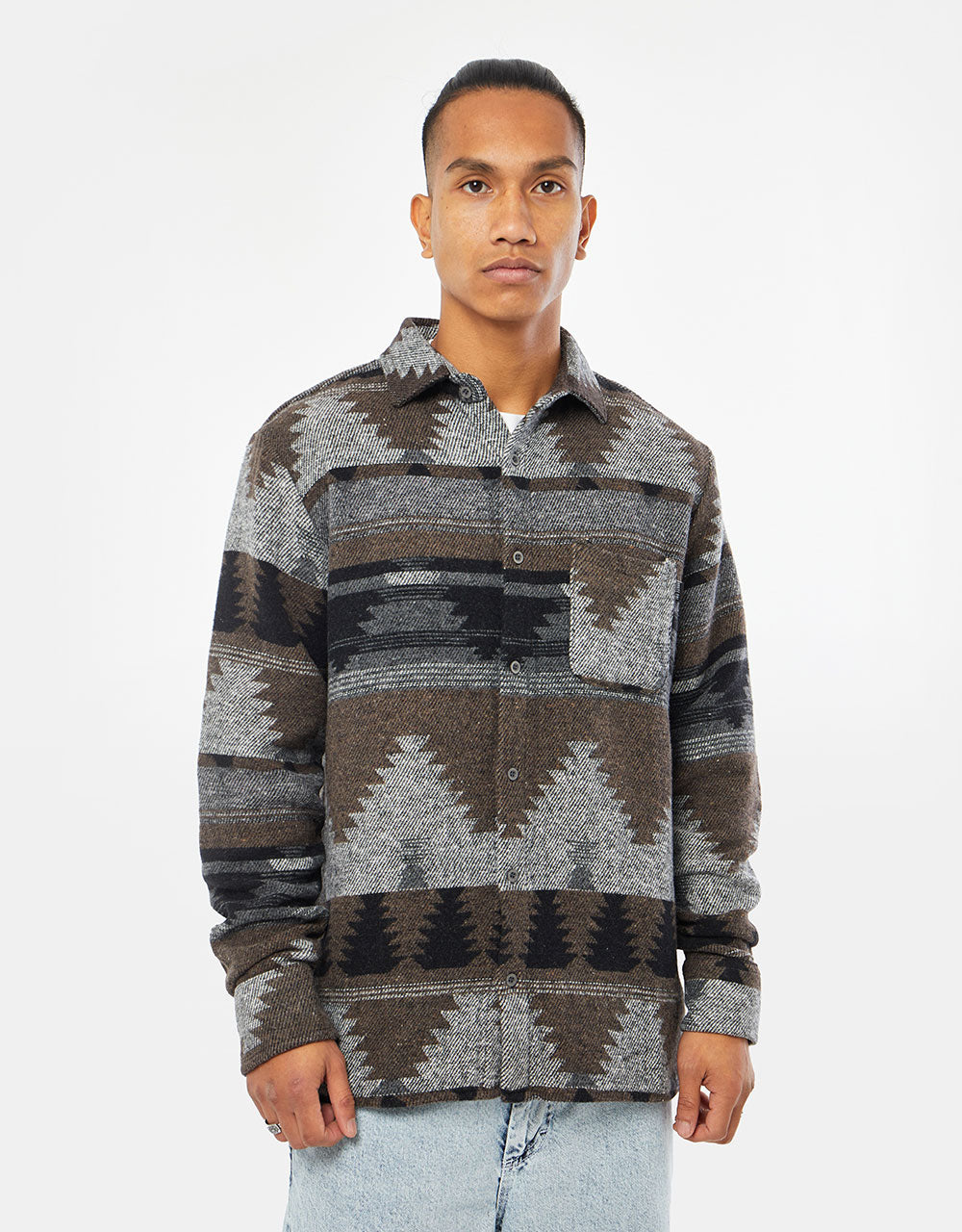 Route One Navajo Heavyweight Flannel Shirt - Charcoal