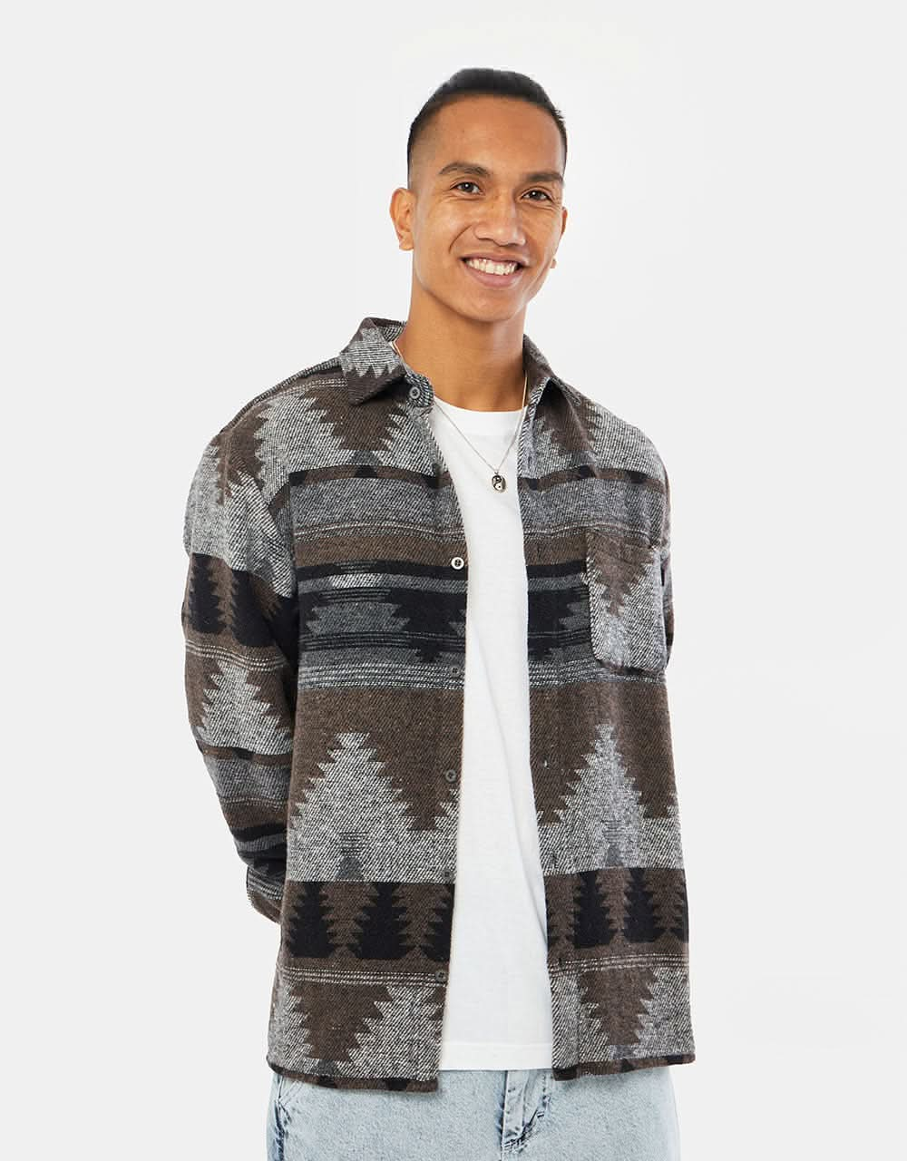 Route One Navajo Heavyweight Flannel Shirt - Charcoal