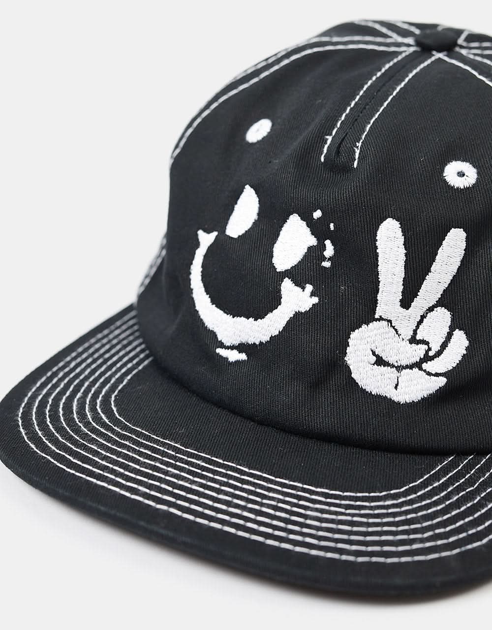 Route One Peace Out Unstructured Contrast Stitch Strapback - Black