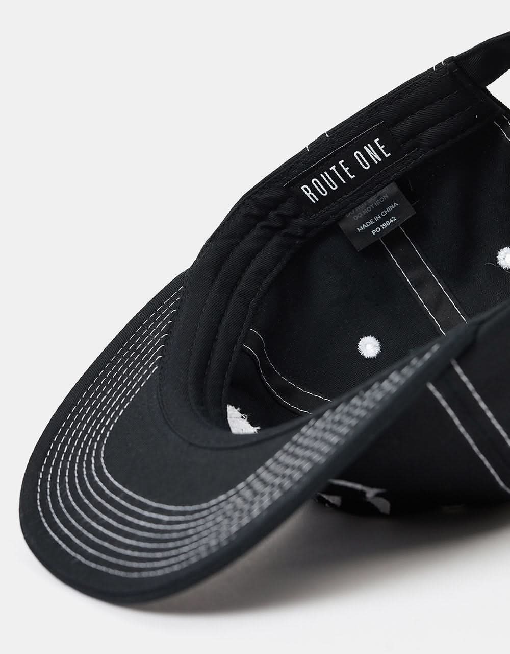 Route One Peace Out Unstructured Contrast Stitch Strapback - Black