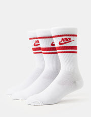 Nike Sportswear Everyday Essential 3 Pack Socks - White/University Red