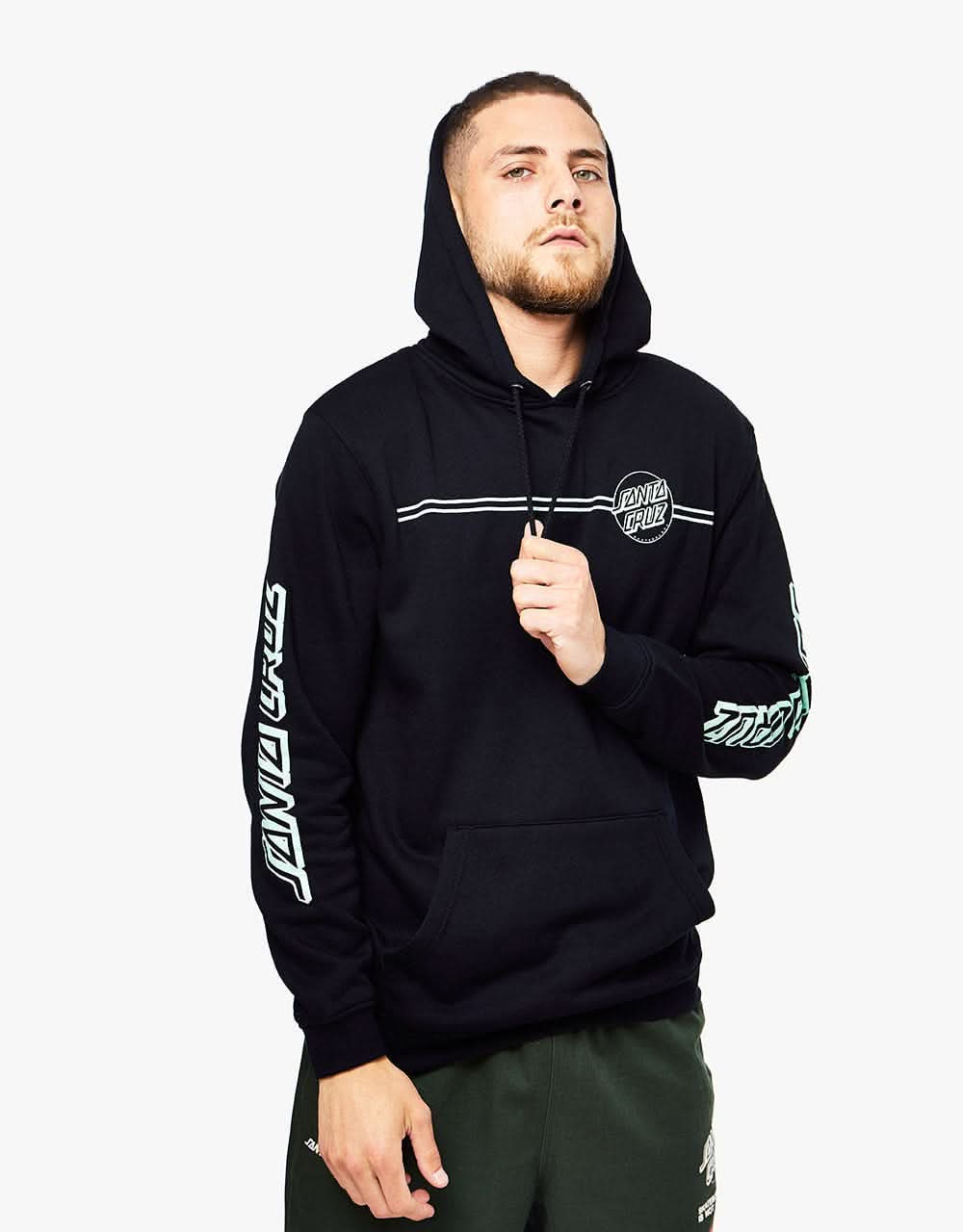 Santa Cruz Opus Dot Stripe Pullover Hoodie - Black/Mint