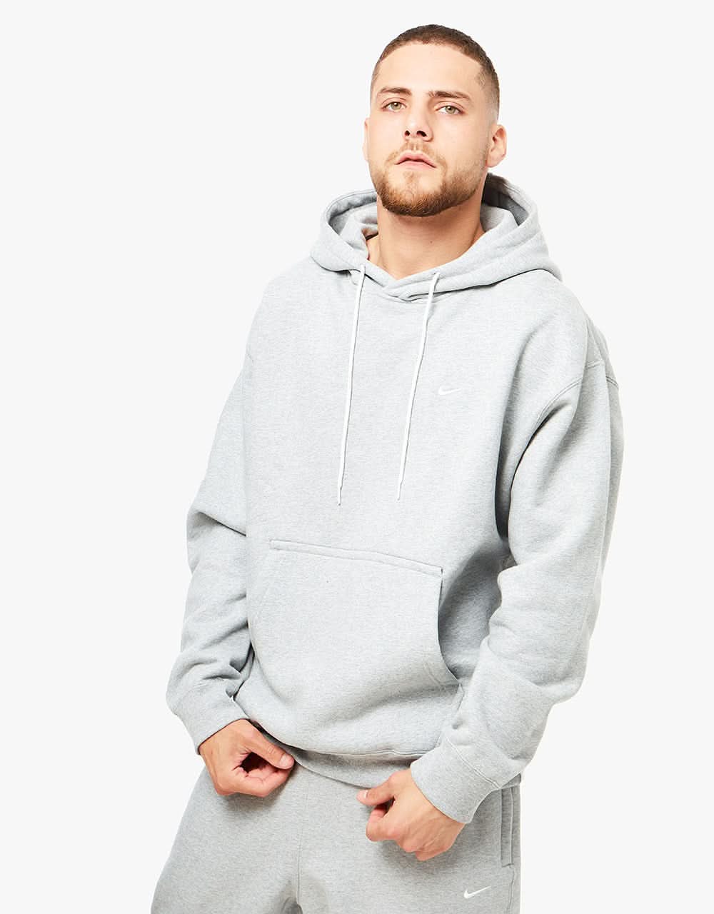 Nike Solo Swoosh Pullover Hoodie Dark Grey Heather/White – Route One