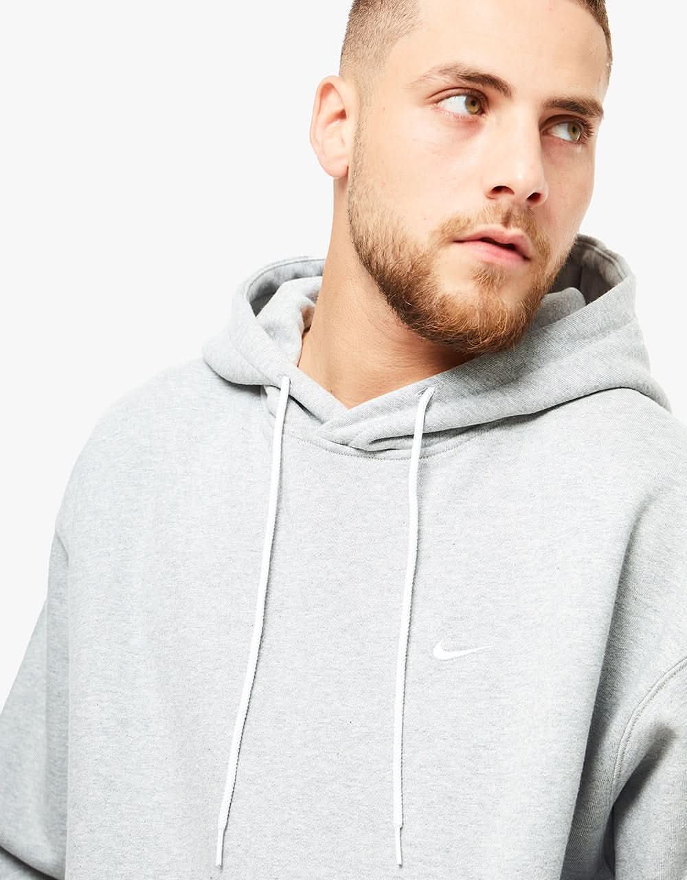 Nike Solo Swoosh Pullover Hoodie - Dark Grey Heather/White