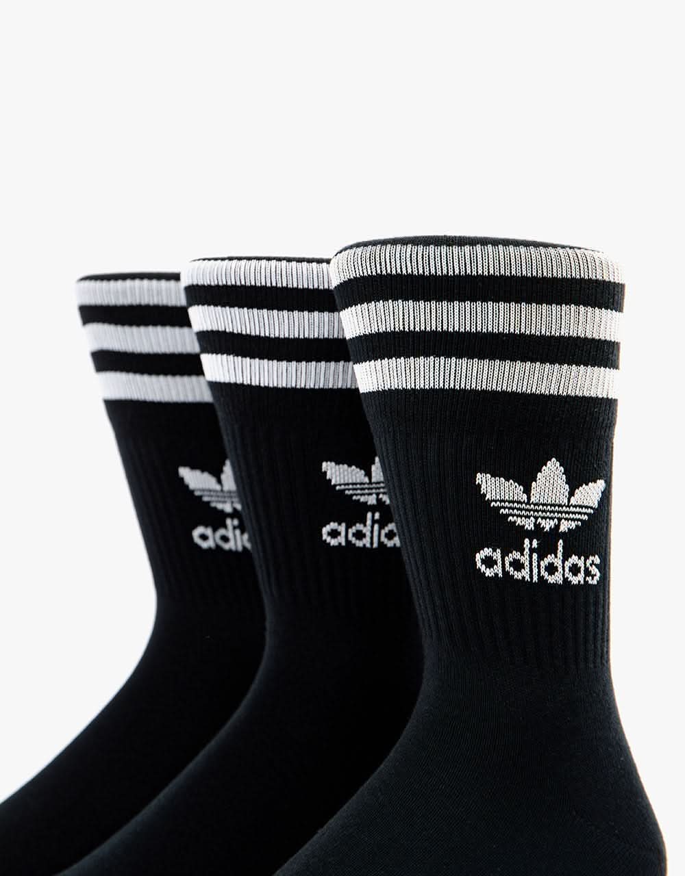 adidas Mid Cut Solid Crew 3 Pack Socks - Black/White