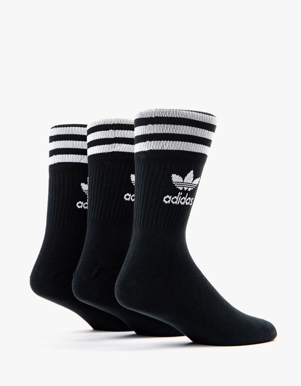 adidas Mid Cut Solid Crew 3 Pack Socks - Black/White