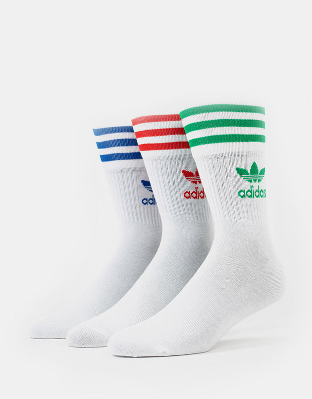 adidas Mid Cut Solid Crew 3 Pack Socks - White/Scarlet