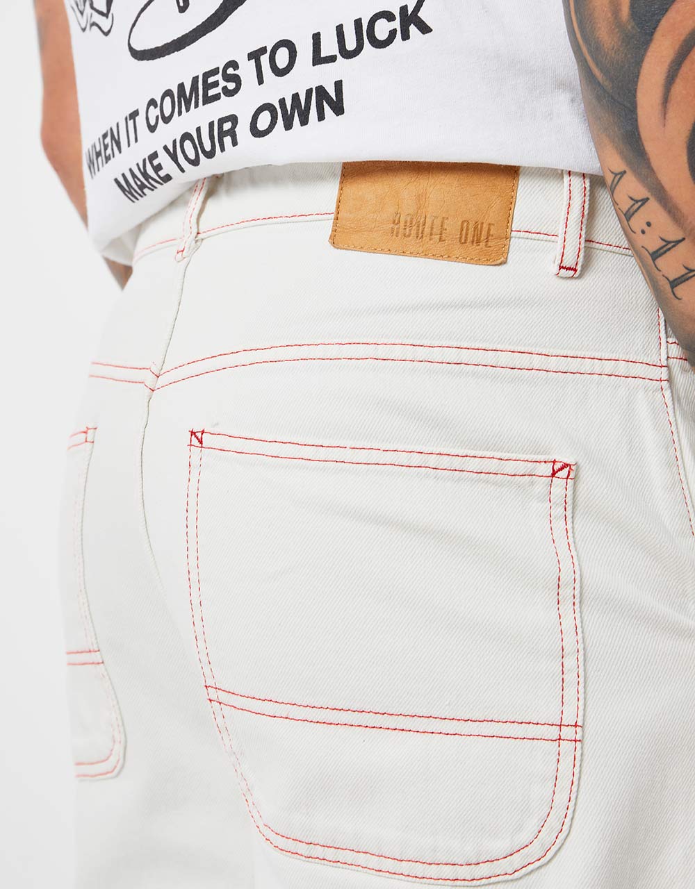 Route One Super Baggy Denim Jeans - Ivory Cream