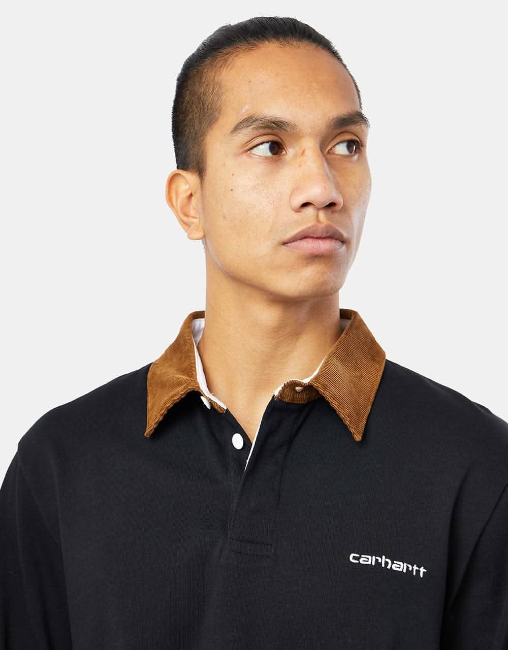 Carhartt WIP L/S Cord Rugby Polo - Black/H Brown/White