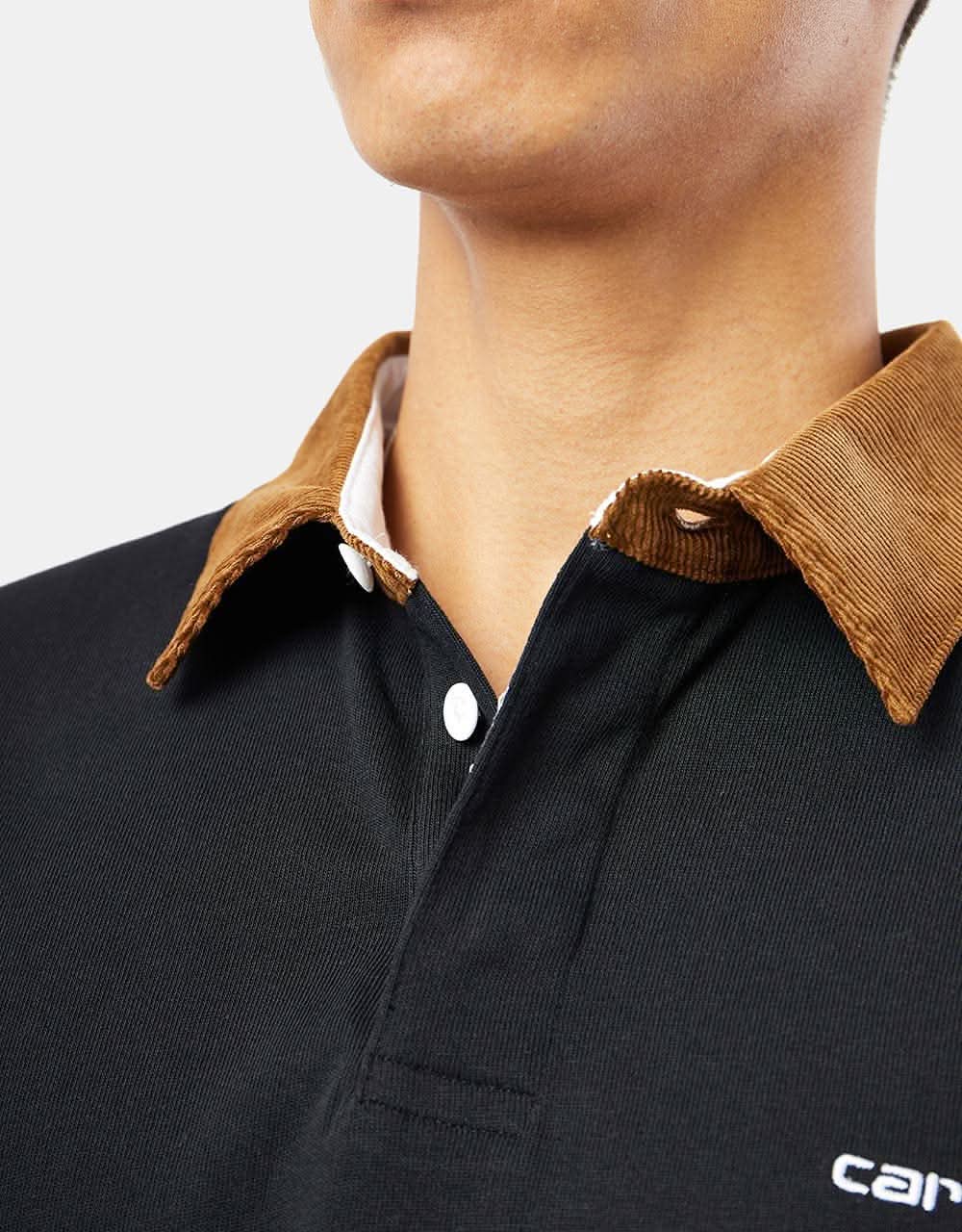 Carhartt WIP L/S Cord Rugby Polo - Black/H Brown/White