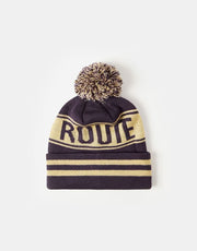 Route One Recycled  Varsity Bobble Beanie - Dove/Ivory Cream