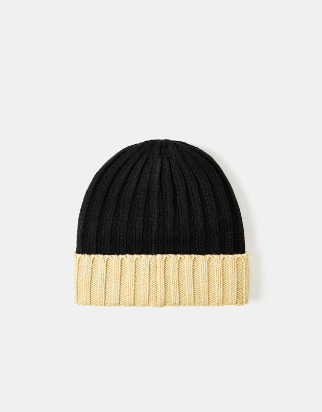 Route One Recycled Two Tone Ribbed Beanie - Black/Ivory Cream