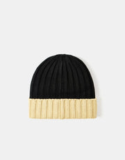 Route One Recycled Two Tone Ribbed Beanie - Black/Ivory Cream