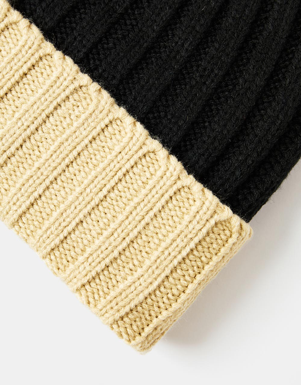 Route One Recycled Two Tone Ribbed Beanie - Black/Ivory Cream