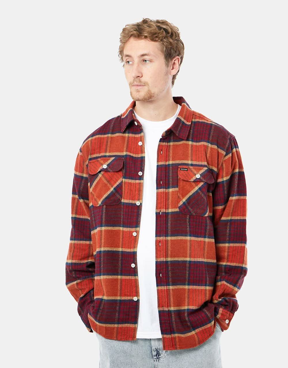 Brixton Bowery Stretch L/S X Flannel Shirt - Burnt Henna/Bright Gold/Black