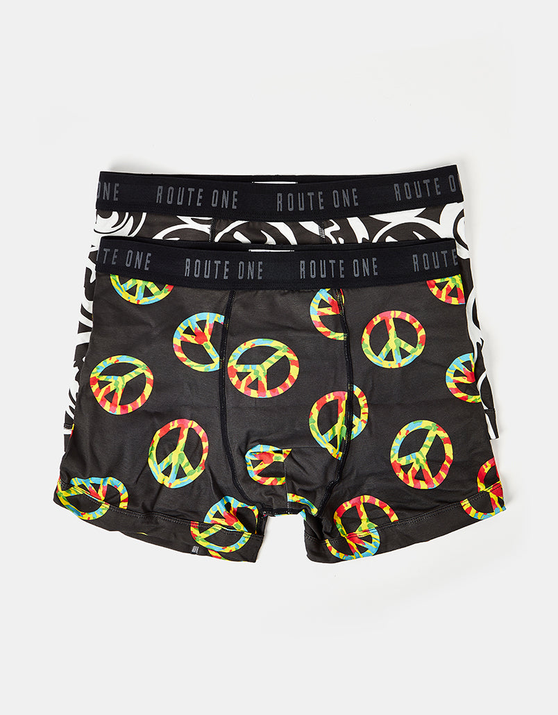 Route One Classic Boxer Shorts 2 Pack - Peace/Warped Smiley