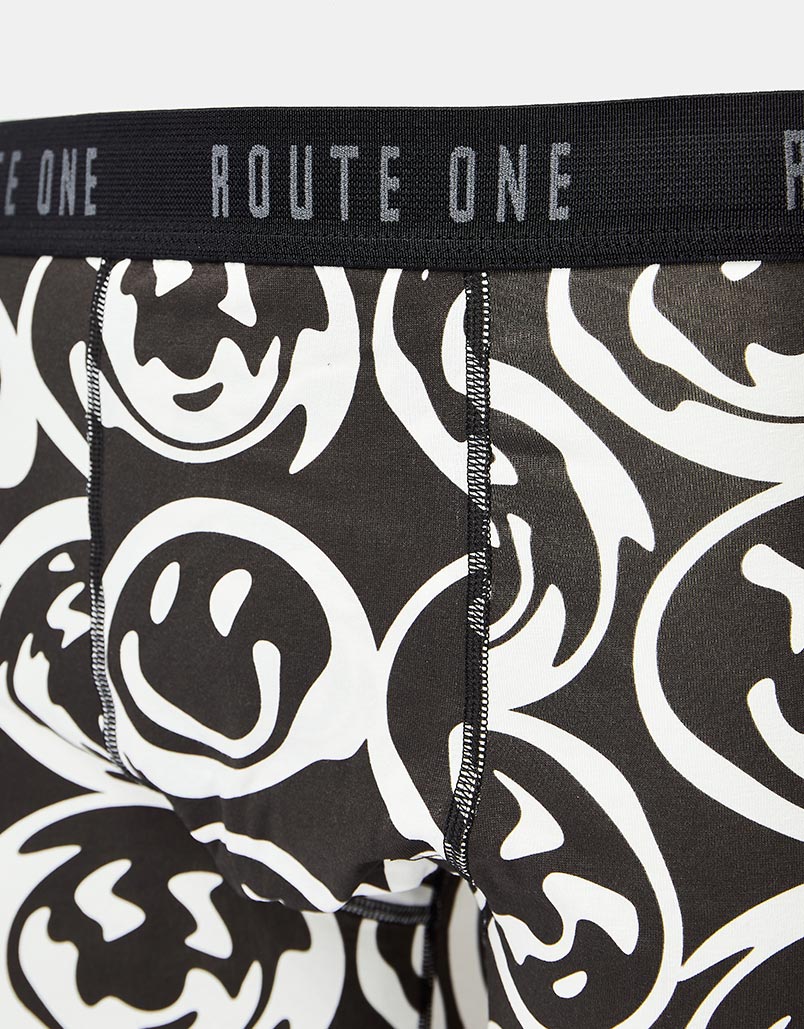 Route One Classic Boxer Shorts - Warped Smiley (Black)