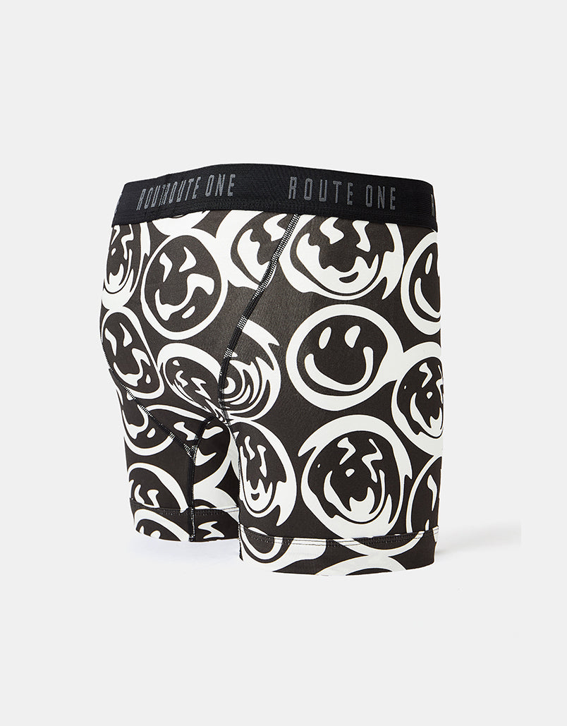 Route One Classic Boxer Shorts - Warped Smiley (Black)