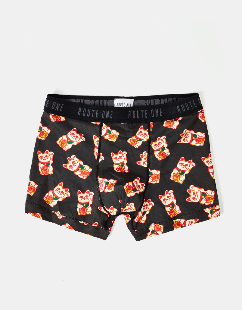 Route One Classic Boxer Shorts - Lucky Cat (Black)