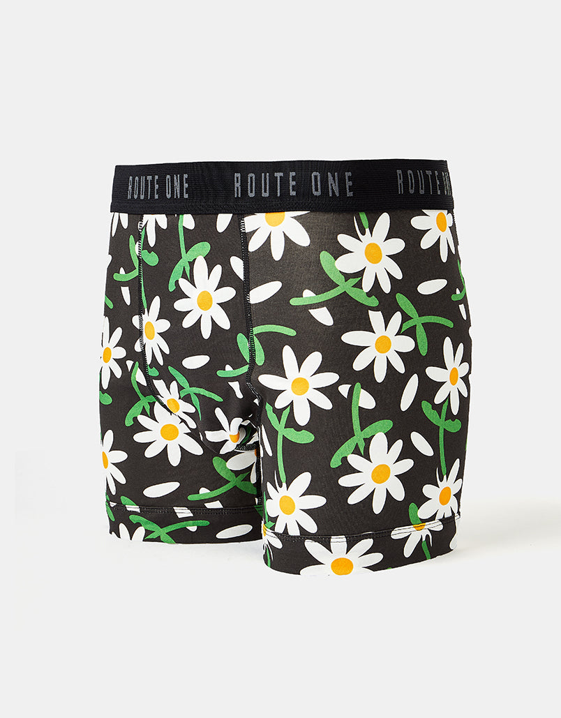 Route One Classic Boxer Shorts - Daisies (Black)