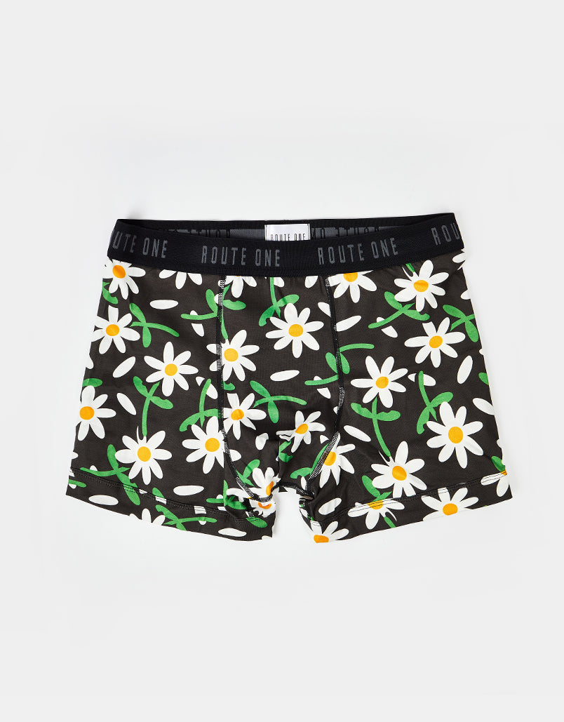 Route One Classic Boxer Shorts - Daisies (Black)