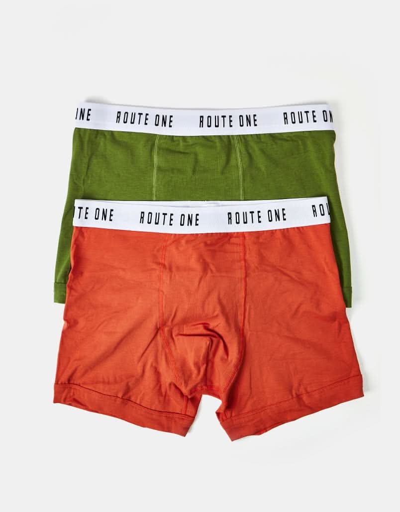 Route One Classic Boxer Shorts 2 Pack - Olive/Burnt Orange