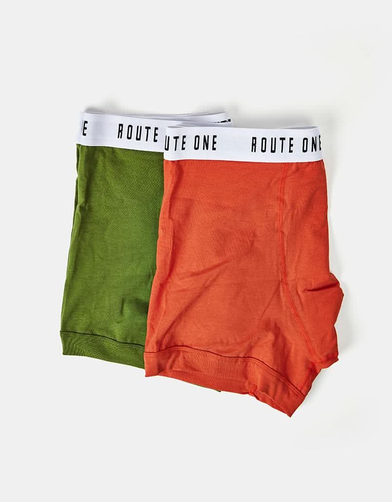 Route One Classic Boxer Shorts 2 Pack - Olive/Burnt Orange