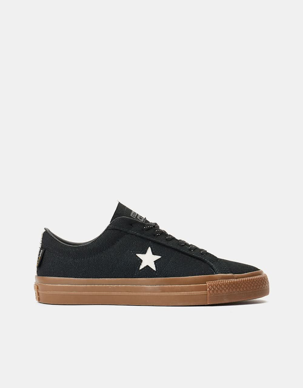 Converse One Star Pro Cordura Canvas Skate Shoes - Black/White/Dark Gum
