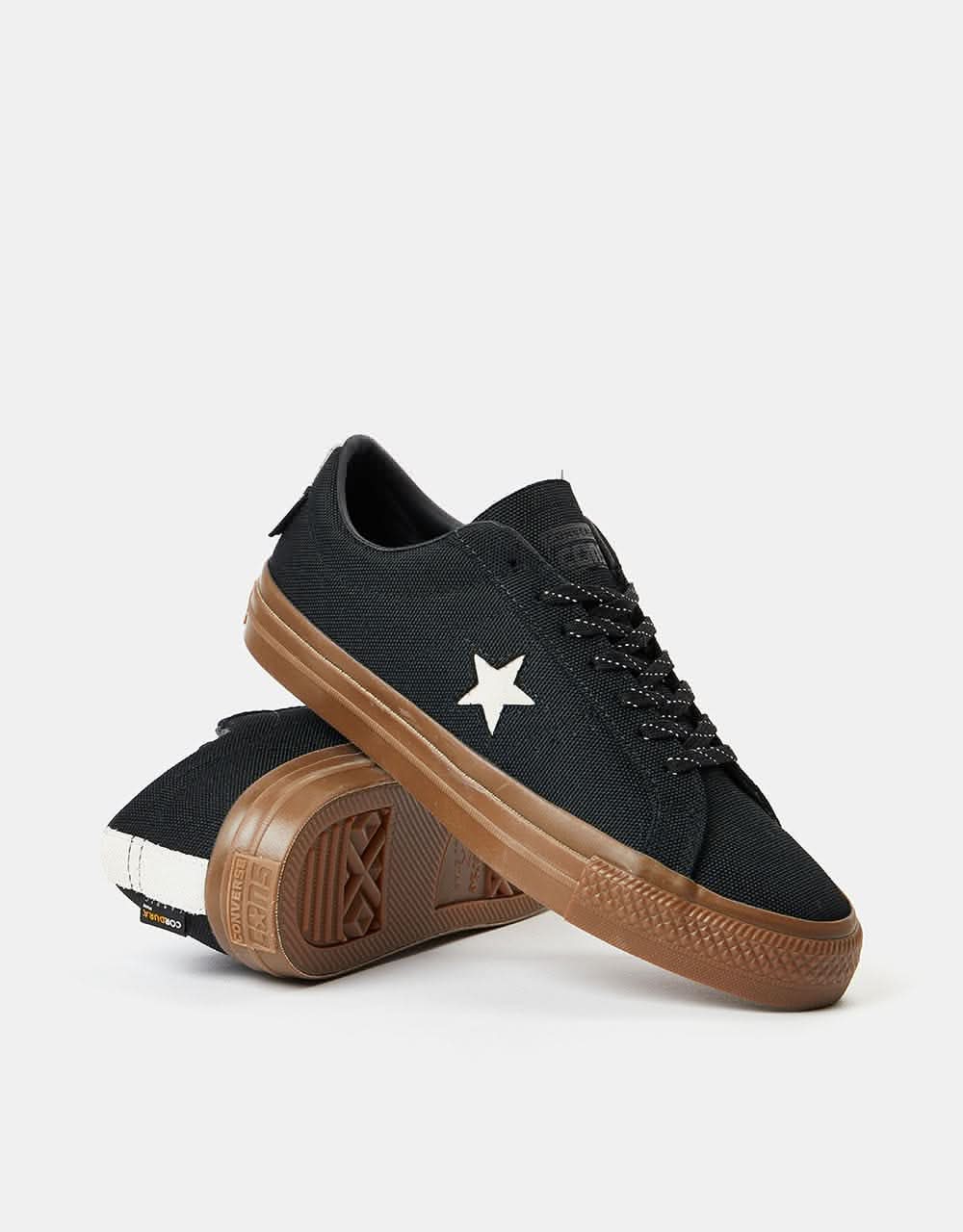 Converse One Star Pro Cordura Canvas Skate Shoes - Black/White/Dark Gum