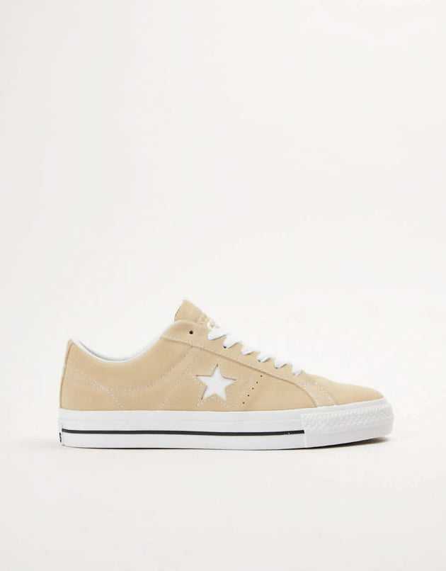 Converse One Star Pro Ox Classic Suede Skate Shoes - Oat Milk/White/Black