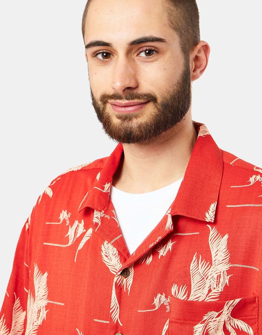 Brixton Bunker Slub Shirt - Aloha Red/White/Coconut
