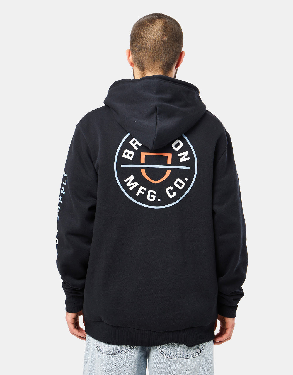 Brixton Crest Pullover Hoodie - Black/Dusty Blue/Burnt Red