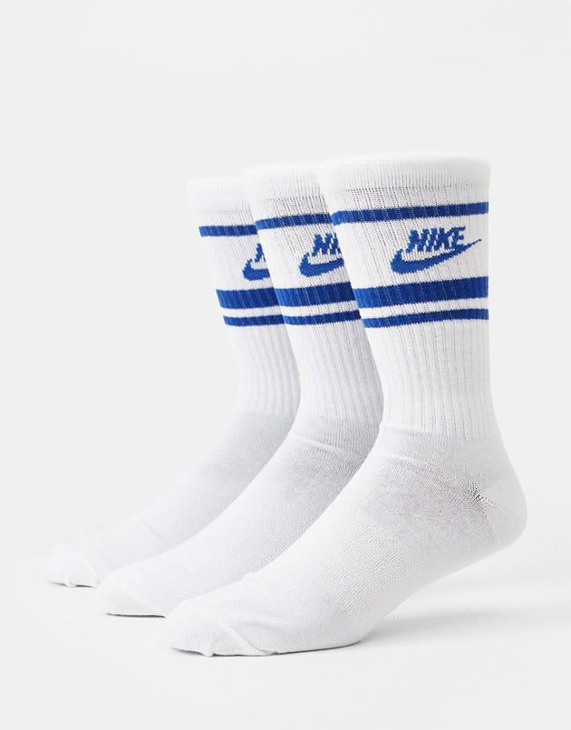 Nike Dri-FIT Everyday Essential Crew Socks 3 Pack - White/Game Royal/Game Royal