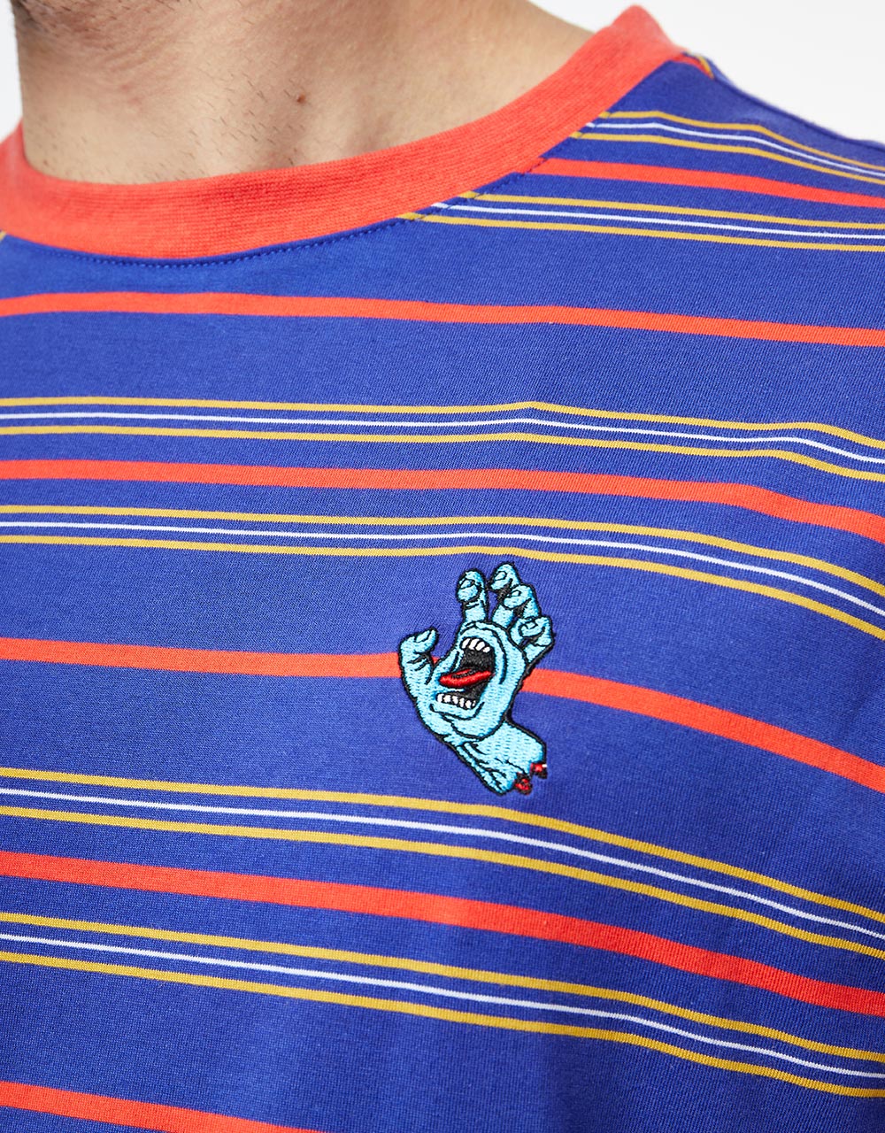 Santa Cruz Mini Hand Stripe T-Shirt - Navy Blue Stripe/Lush Red