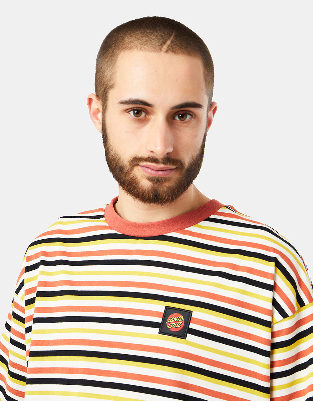 Santa Cruz Classic Label Stripe T-Shirt - Unbleached Cotton Stripe